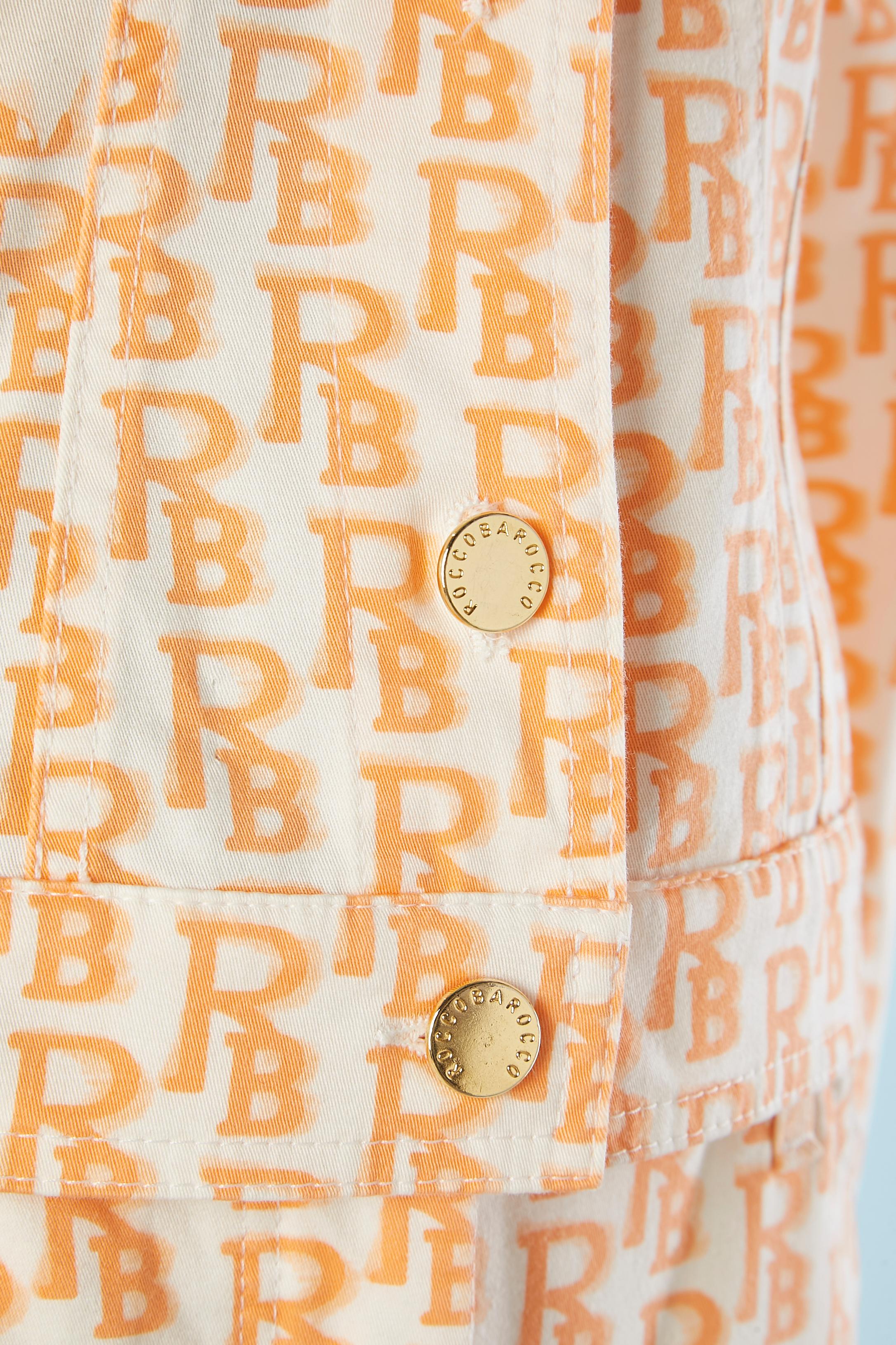 Orange White and orange printed cotton jacket and skirt ensemble Roccobaroco  For Sale