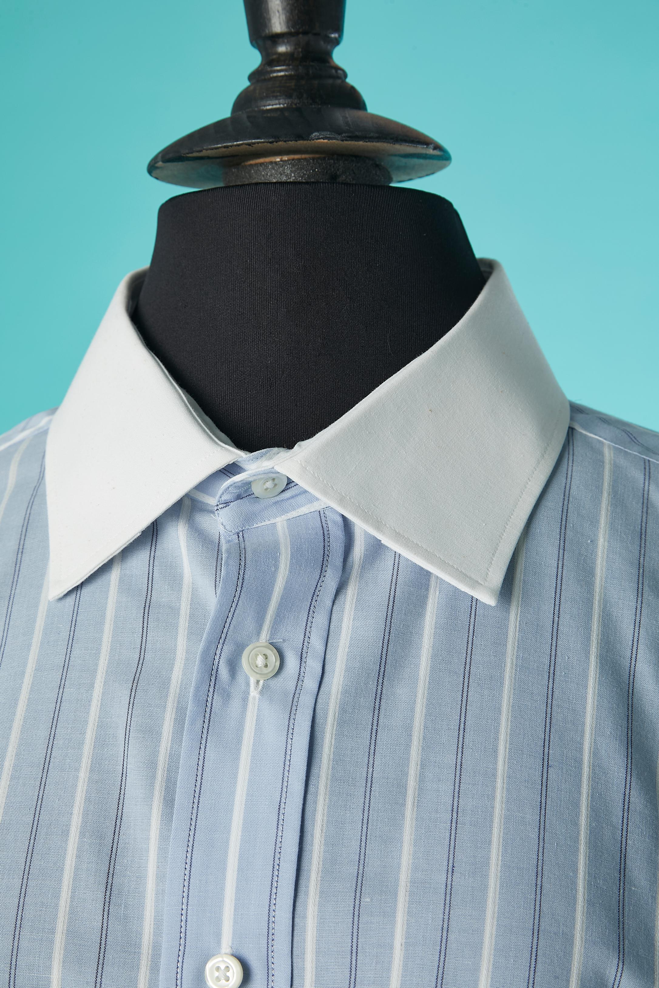 White and pale blue striped shirt with white collar Christian Dior Monsieur  In Excellent Condition In Saint-Ouen-Sur-Seine, FR