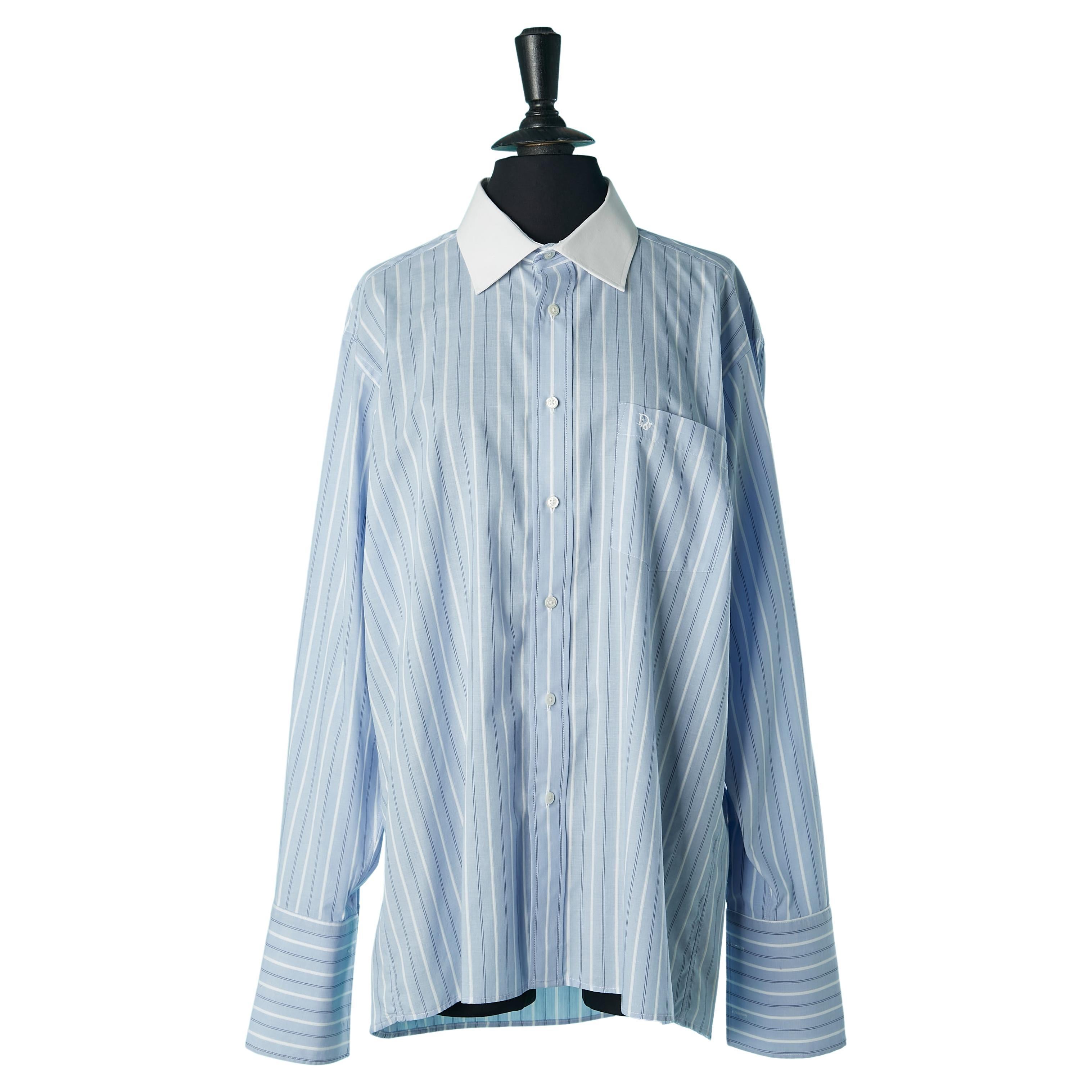 White and pale blue striped shirt with white collar Christian Dior Monsieur 