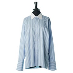 Chemise rayée blanche et bleu pâle avec col blanc Christian Dior Monsieur 