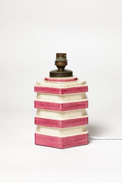 White and pink art deco 20th century design ceramic table lamp by Charles Harva