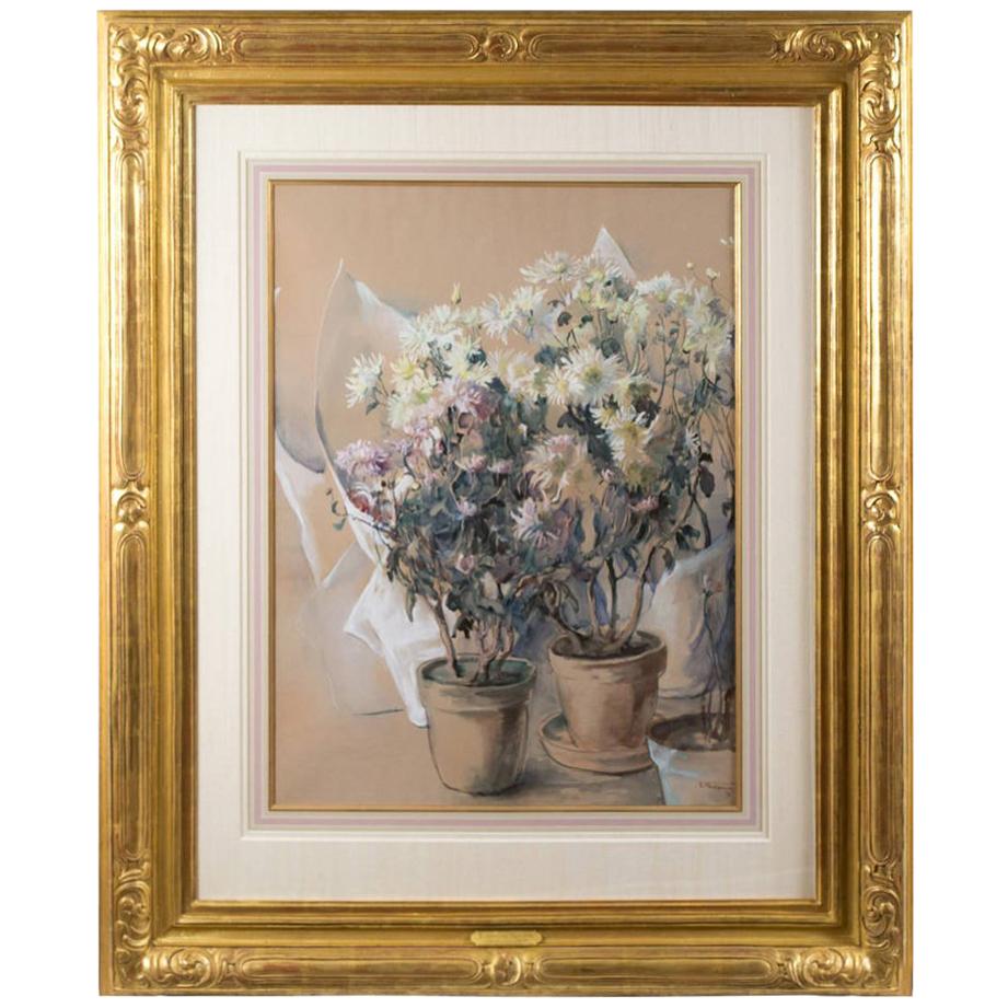 White and Pink Asters by Elizabeth Nourse For Sale