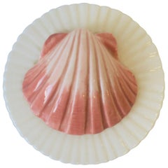 Vintage White and Pink Ceramic Box with Scallop Seashell