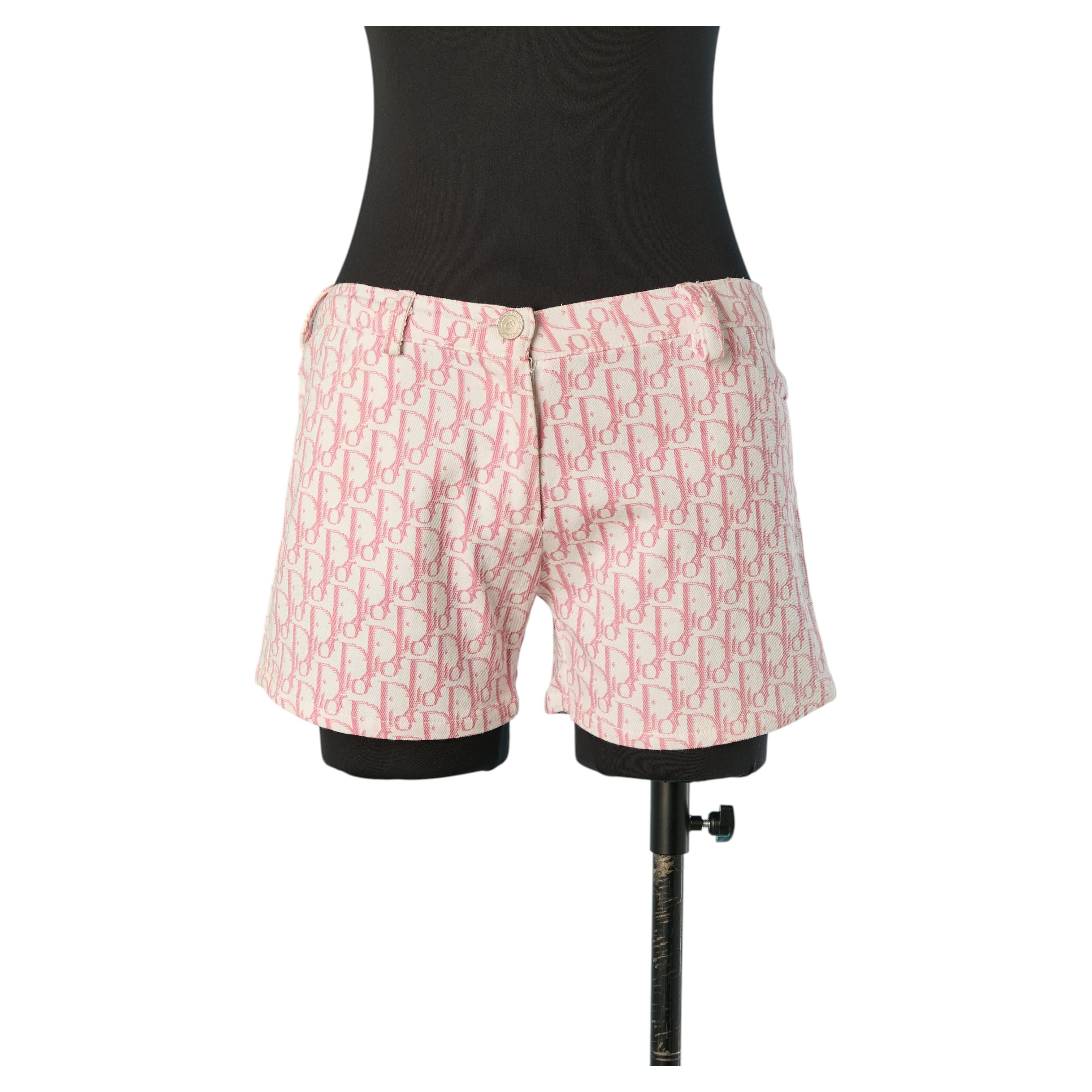Weiße und rosa Baumwollshorts mit Monogram-Muster von Christian Dior