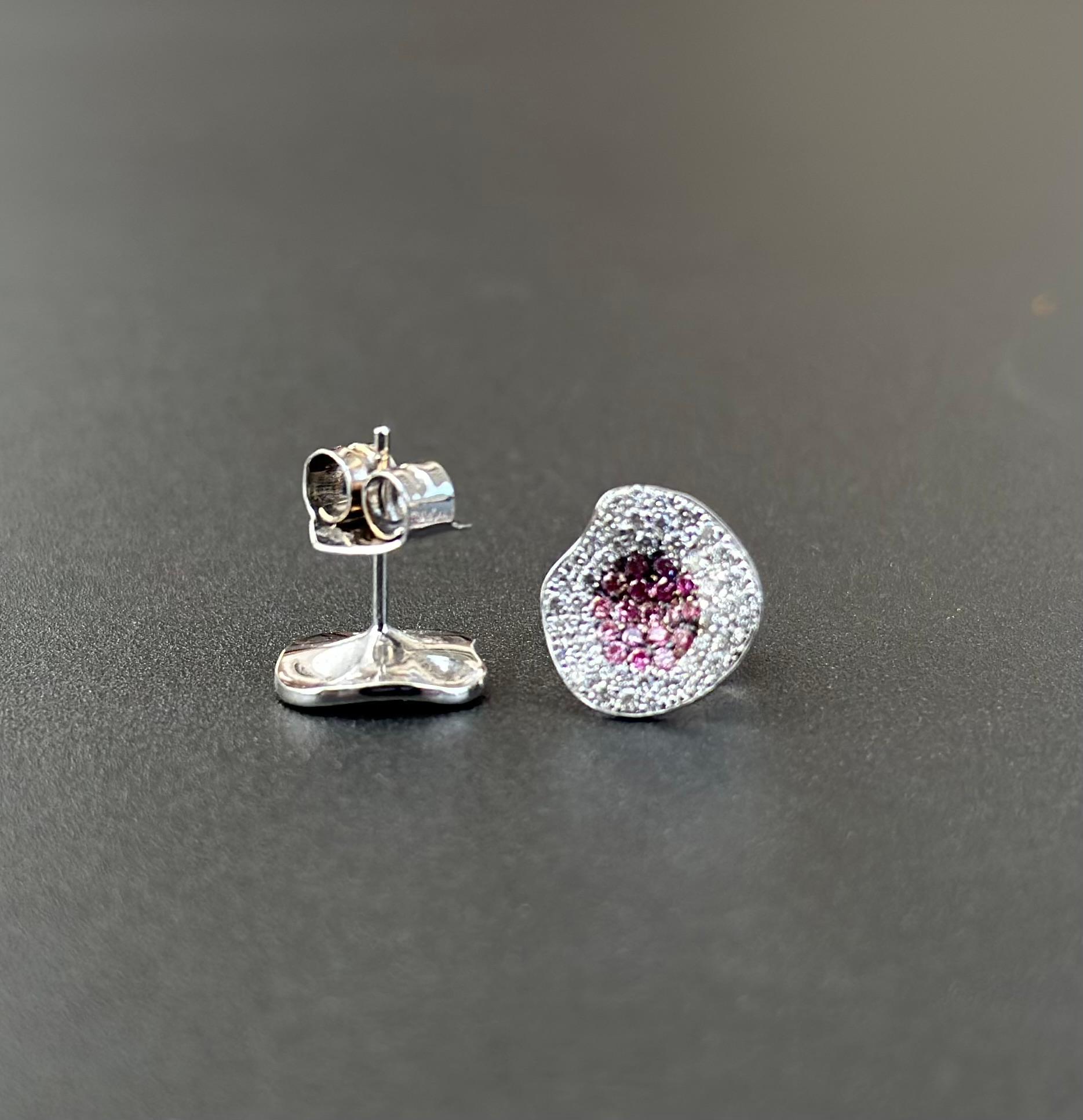 Contemporary White and Pink Diamond Stud Earrings set in White Gold
