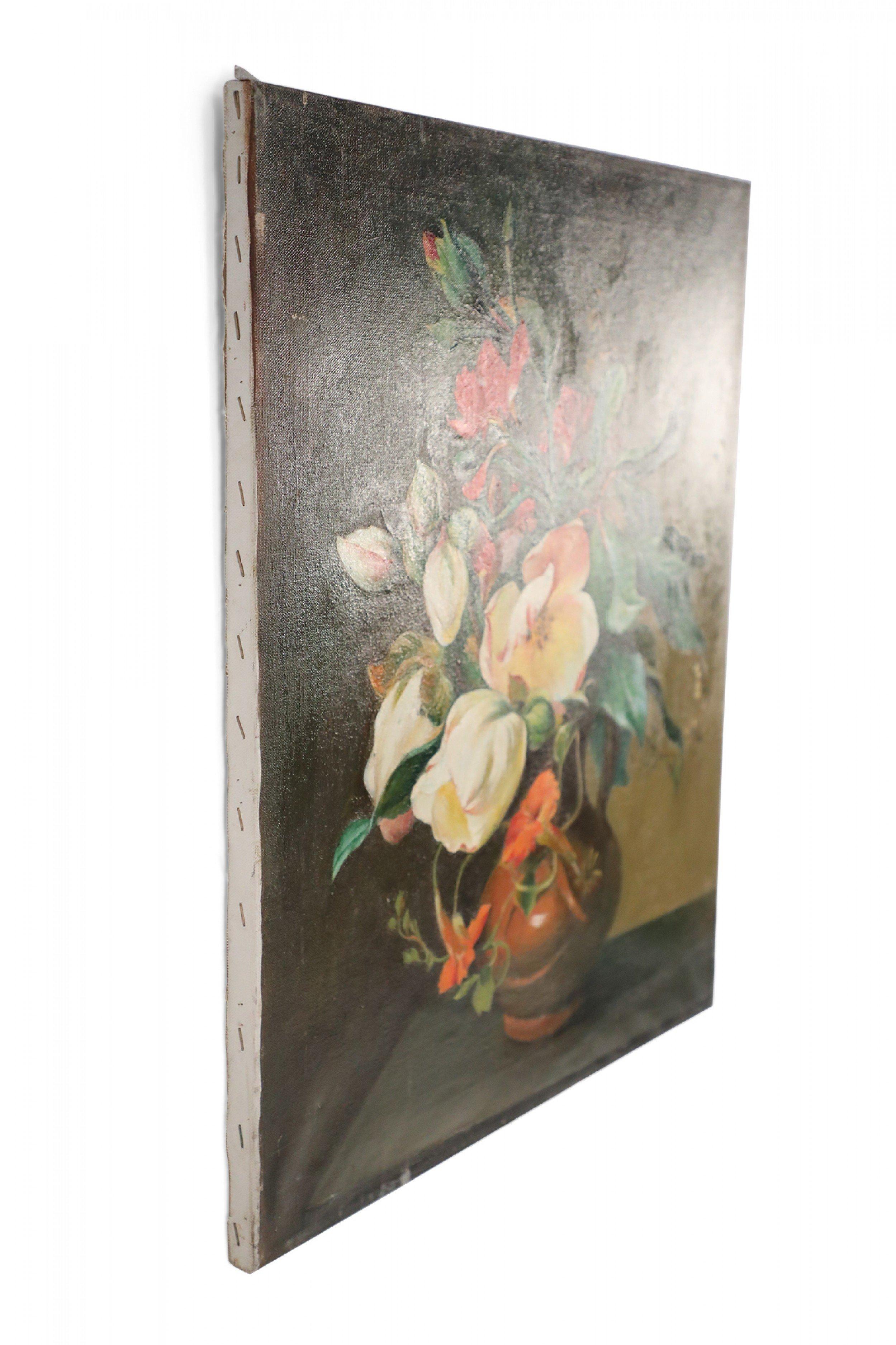 Mid-Century Modern White and Pink Floral Arrangement Still Life Painting on Canvas For Sale