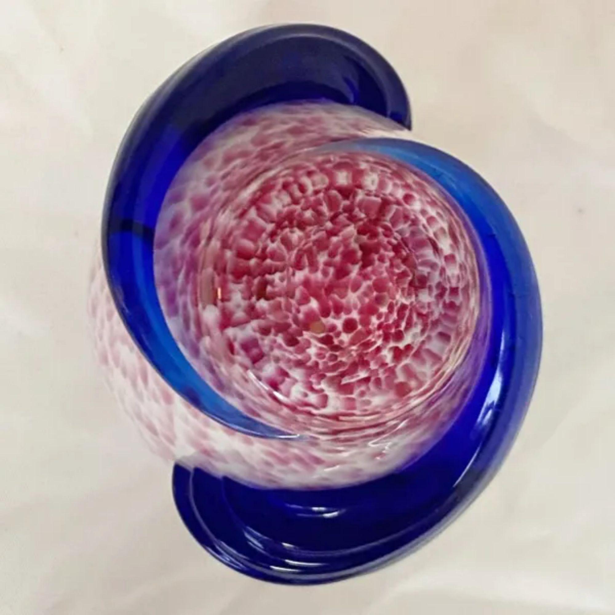 Post-Modern White and Pink Glass Vase with Blue Snaking Swirl