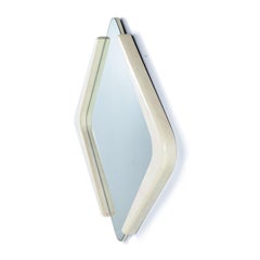 White and Pink Lacquer Diamond Shape Memphis Style Modern Mirror