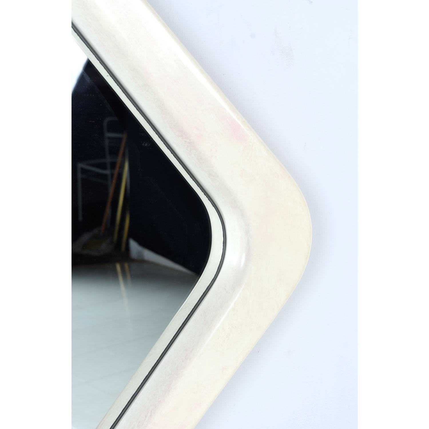 Mid-Century Modern White and Pink Lacquer Diamond Shape Memphis Style Modern Mirror