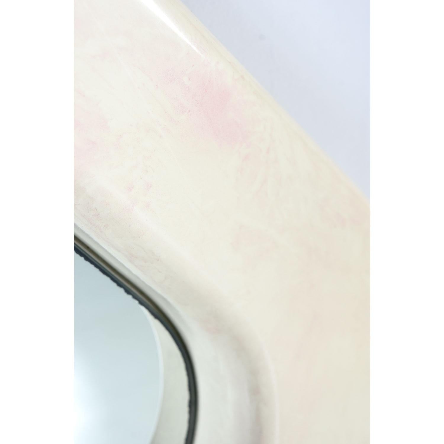 American White and Pink Lacquer Diamond Shape Memphis Style Modern Mirror