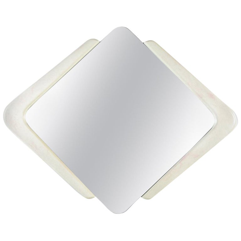 White And Pink Lacquer Diamond Shape Memphis Style Modern Mirror