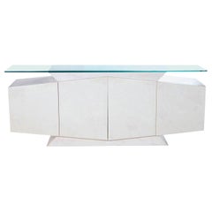 White and Pink Lacquer Postmodern Memphis Style Glass Top Credenza