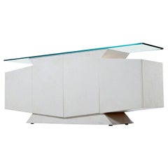 White and Pink Lacquer Postmodern Memphis Style Glass Top Credenza