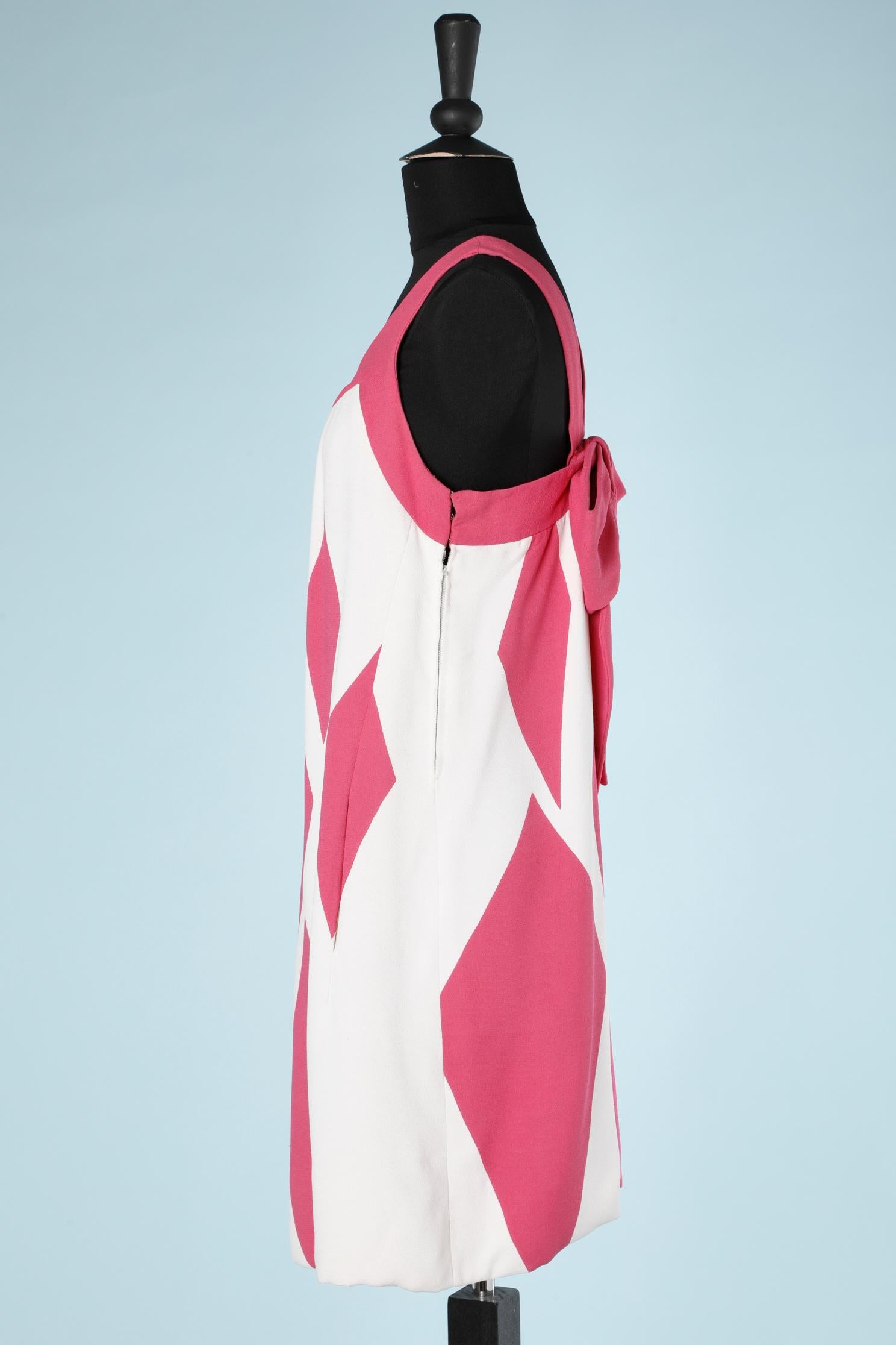 Pink White and pink lozenge print cocktail dress Jean Patou by Michel Goma  For Sale