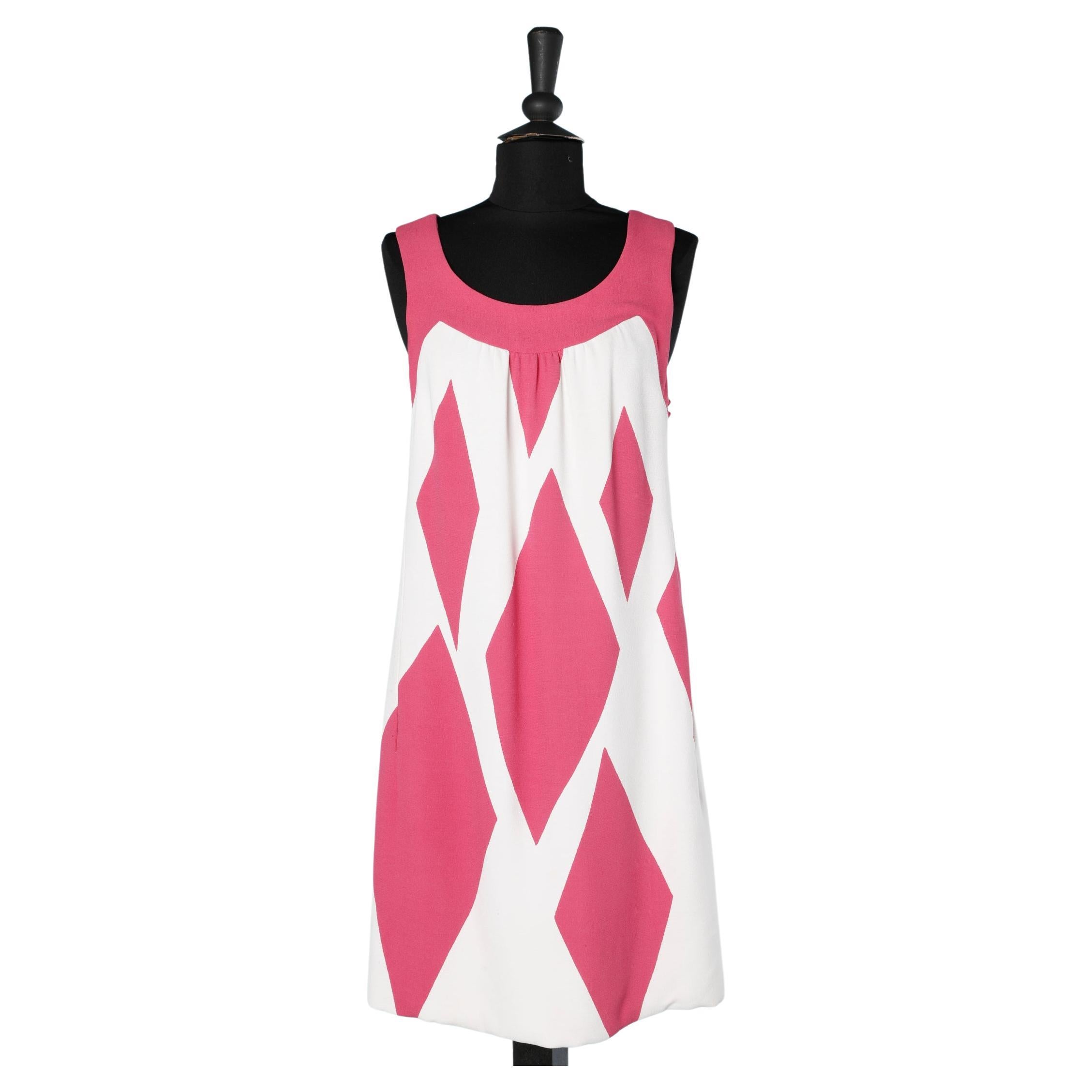 White and pink lozenge print cocktail dress Jean Patou by Michel Goma  For Sale