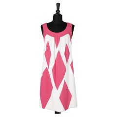 White and pink lozenge print cocktail dress Jean Patou by Michel Goma 
