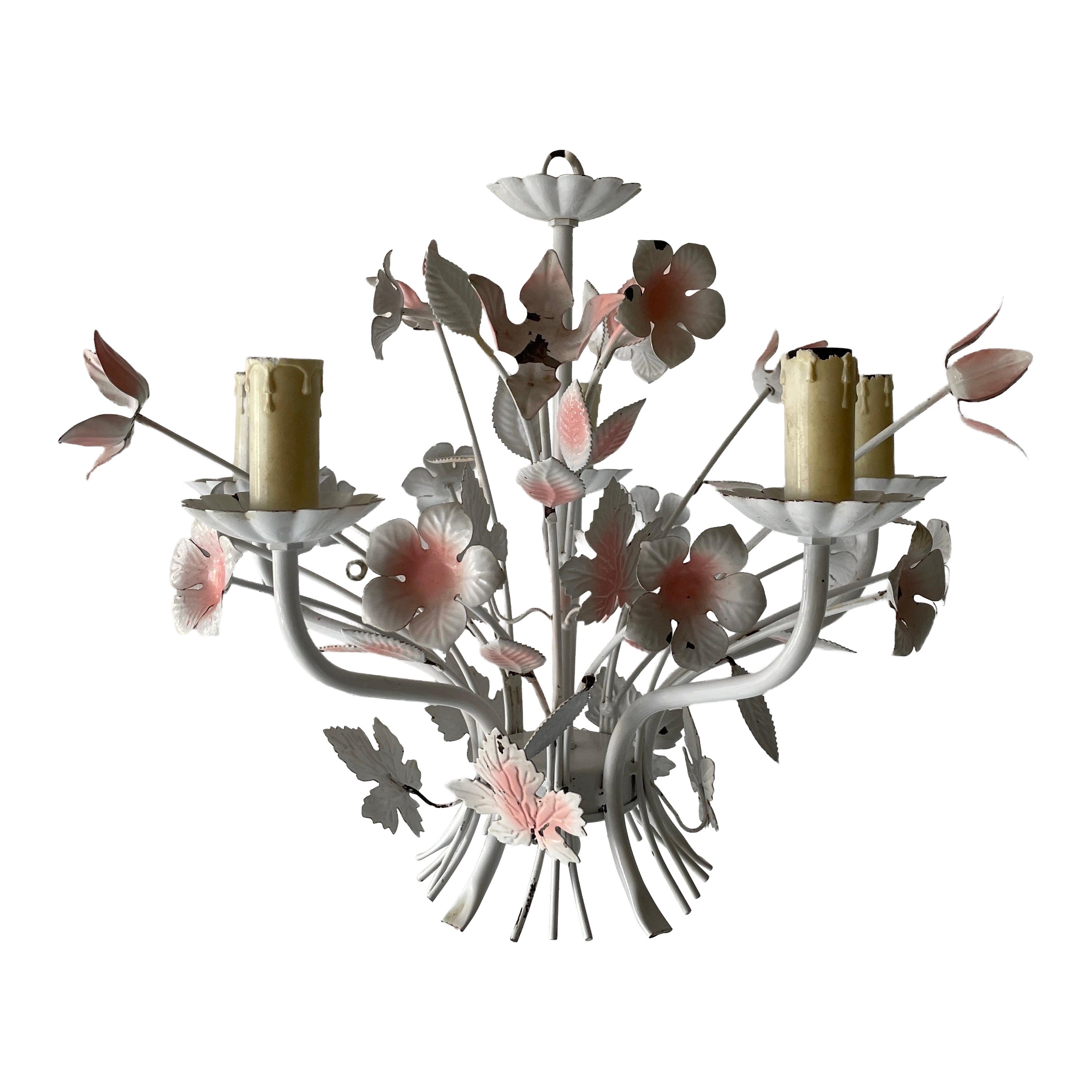 Araña de diseño de ramillete de metal blanco y rosa de Hans Kögl, años 70, Alemania en venta