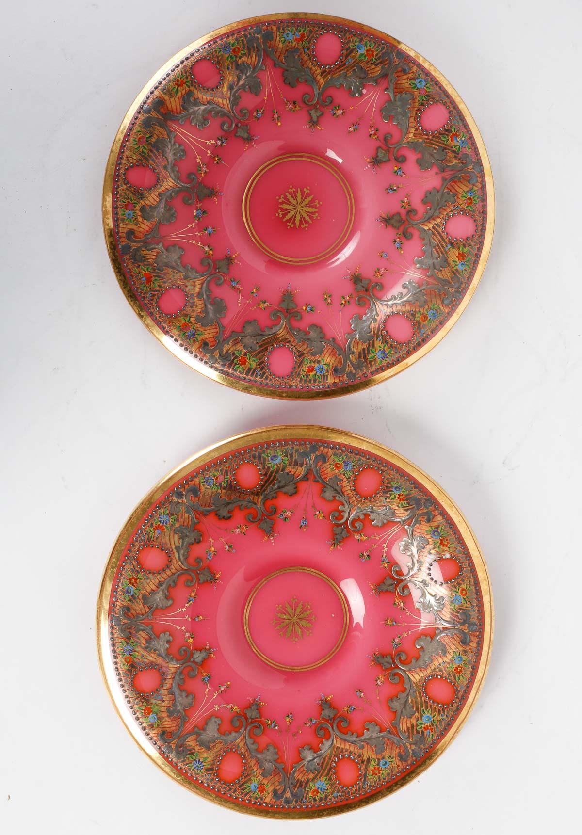 White and Pink Opaline Service Enamelled with Silver and Gold, 19th Century. 8