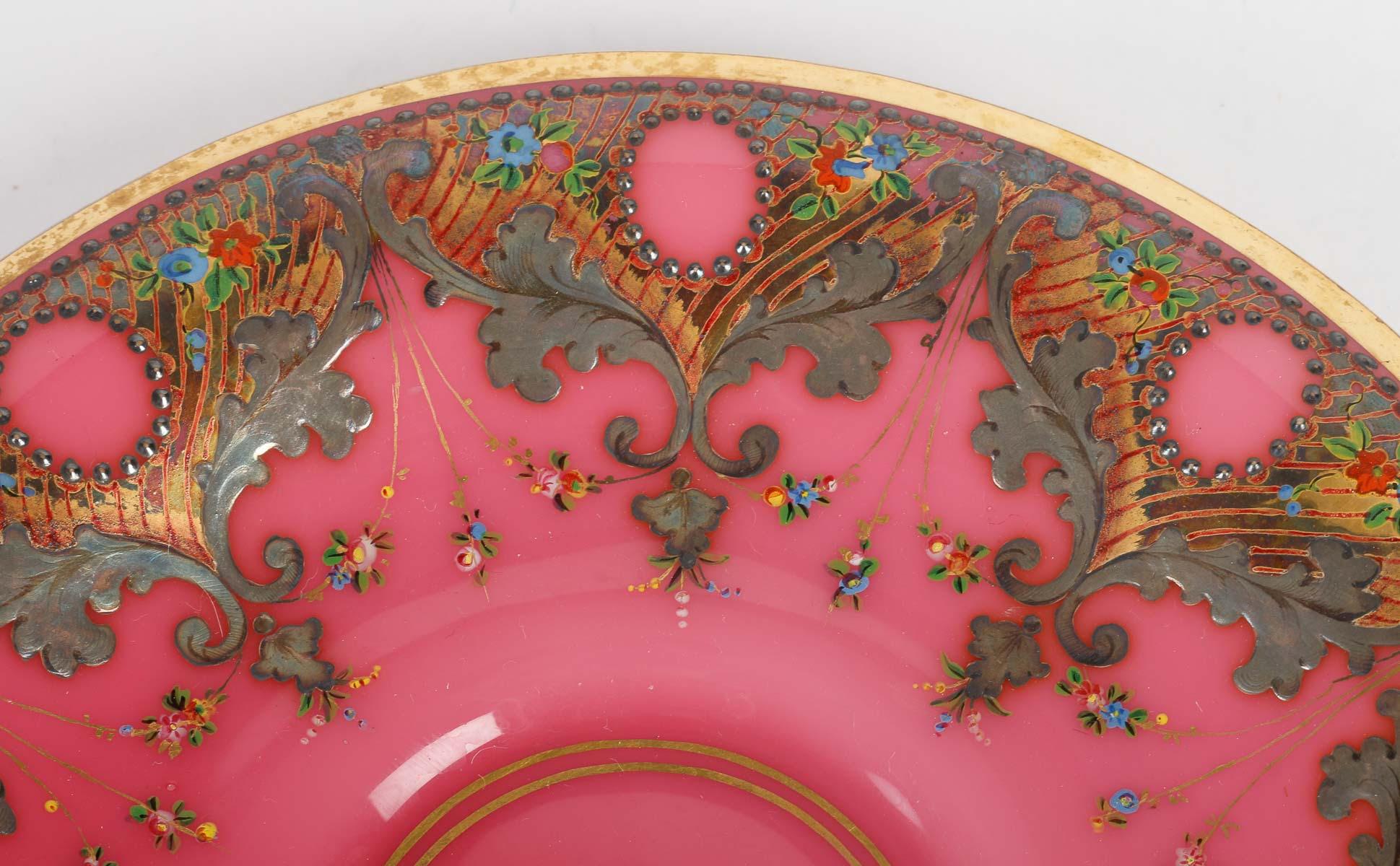 White and Pink Opaline Service Enamelled with Silver and Gold, 19th Century. 11