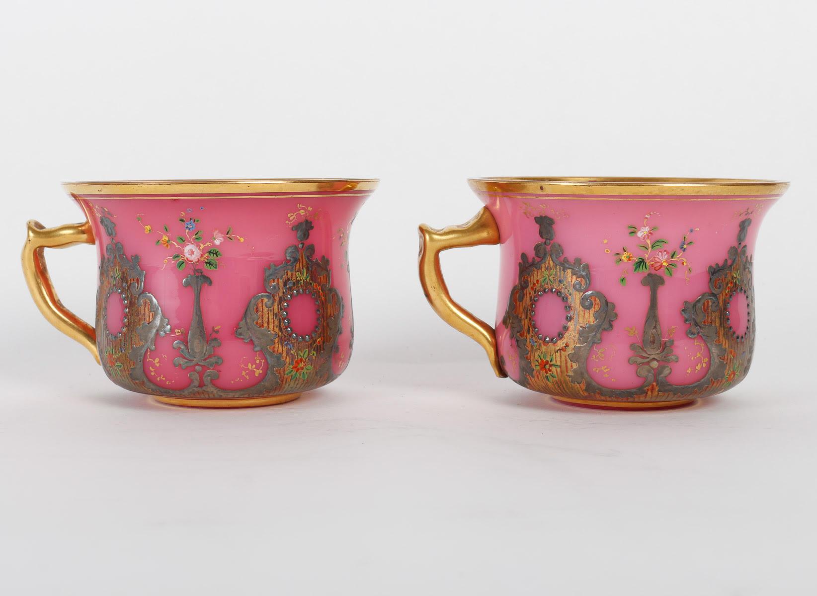 White and Pink Opaline Service Enamelled with Silver and Gold, 19th Century. 13