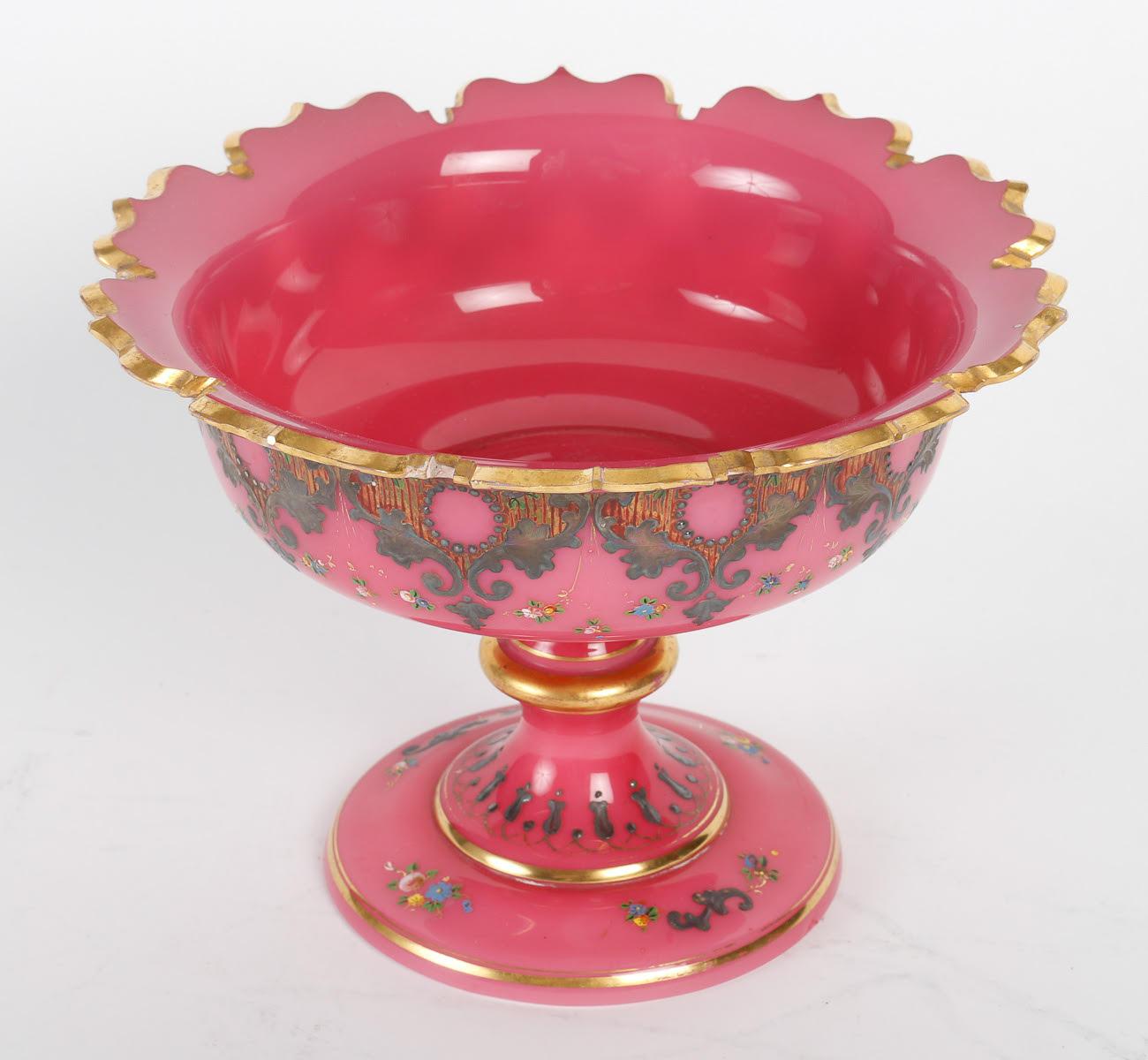 Napoleon III White and Pink Opaline Service Enamelled with Silver and Gold, 19th Century.