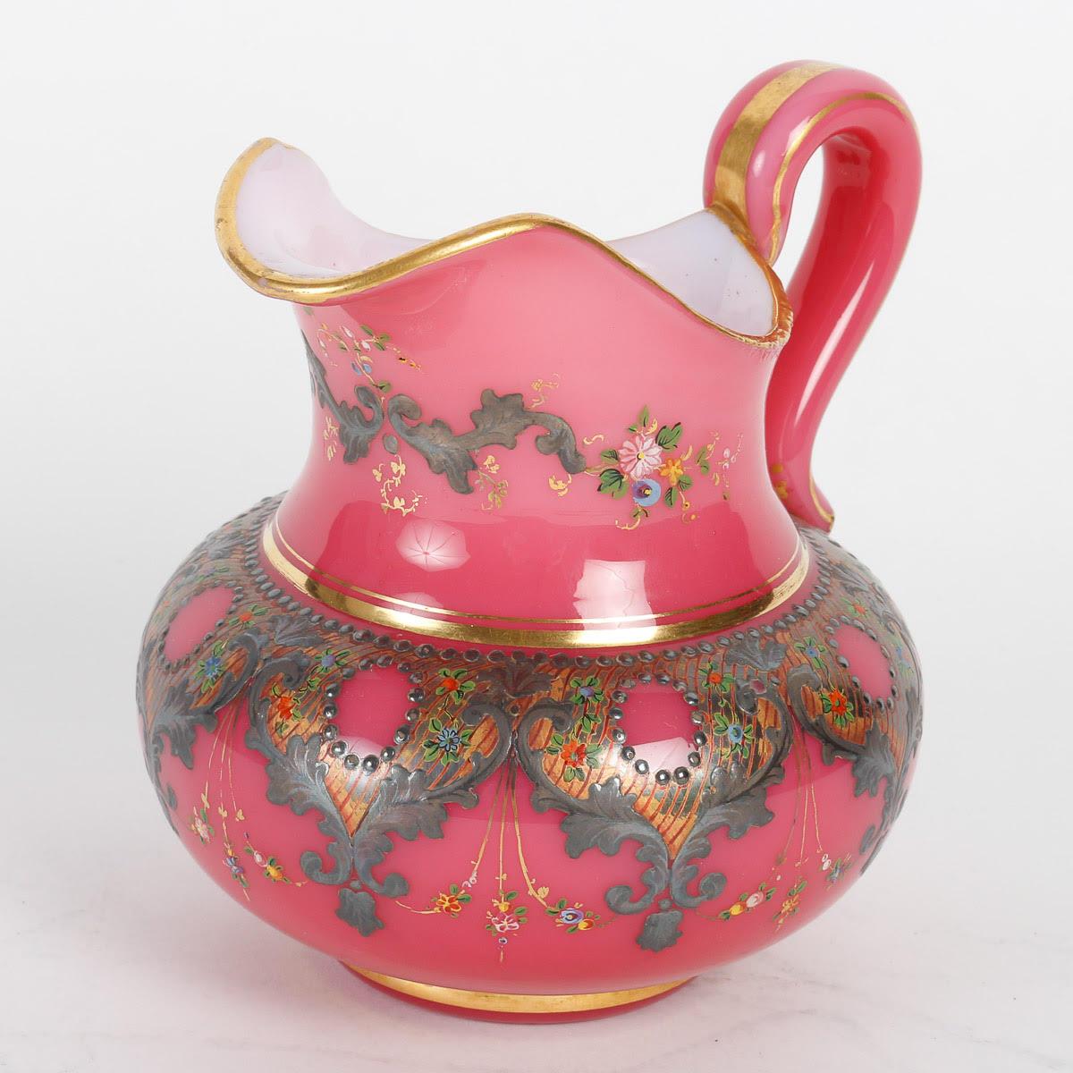 White and Pink Opaline Service Enamelled with Silver and Gold, 19th Century. 1