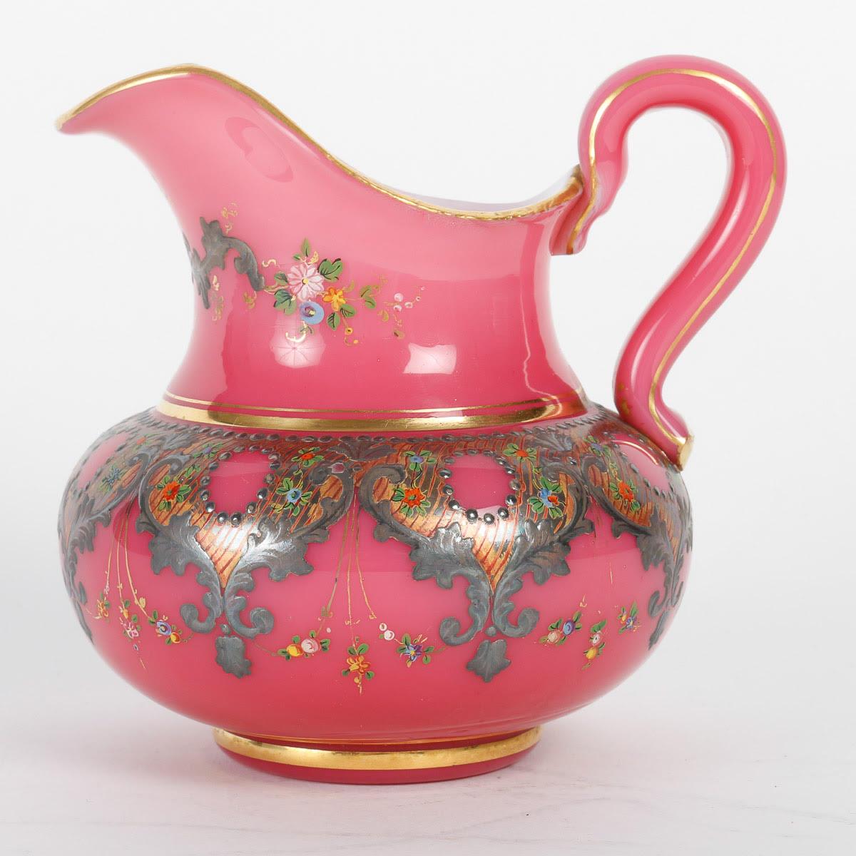 White and Pink Opaline Service Enamelled with Silver and Gold, 19th Century. 2