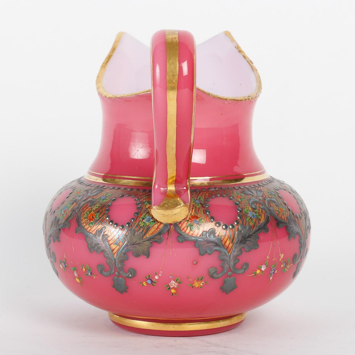 White and Pink Opaline Service Enamelled with Silver and Gold, 19th Century. 3