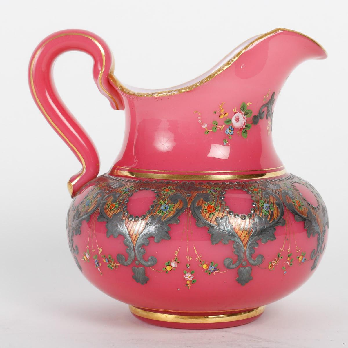 White and Pink Opaline Service Enamelled with Silver and Gold, 19th Century. 4