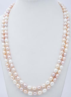 White and Pink Pearls, Diamonds, Rose Gold and Silver Multi-Strands Necklace