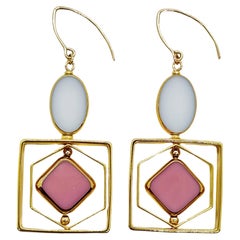 Weiße und rosa Vintage deutsche Glasperlen Art Deco 2410E Ohrringe, Vintage