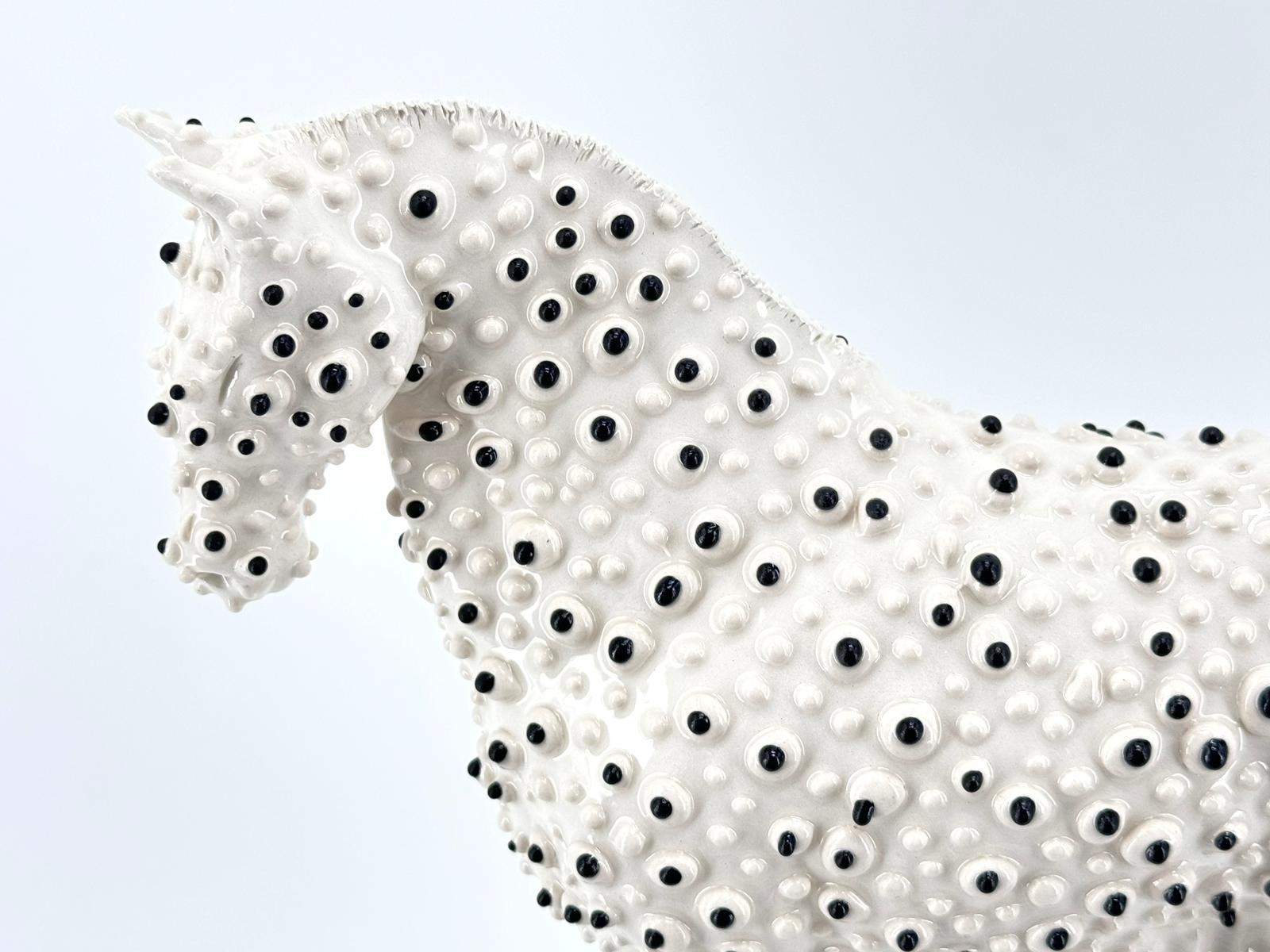 Modern White and Pois Horse, Ceramic Centerpiece, Handmade Without Mold, NEW 2024 For Sale