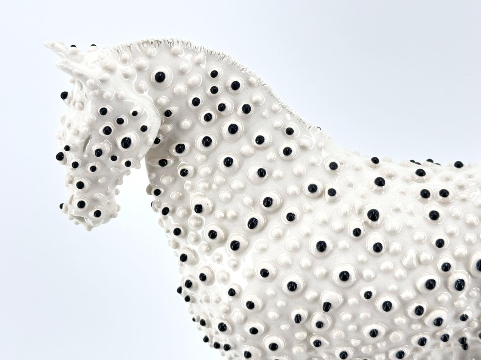 White and Pois Horse, Ceramic Centerpiece, Handmade Without Mold, NEW 2024 For Sale 1