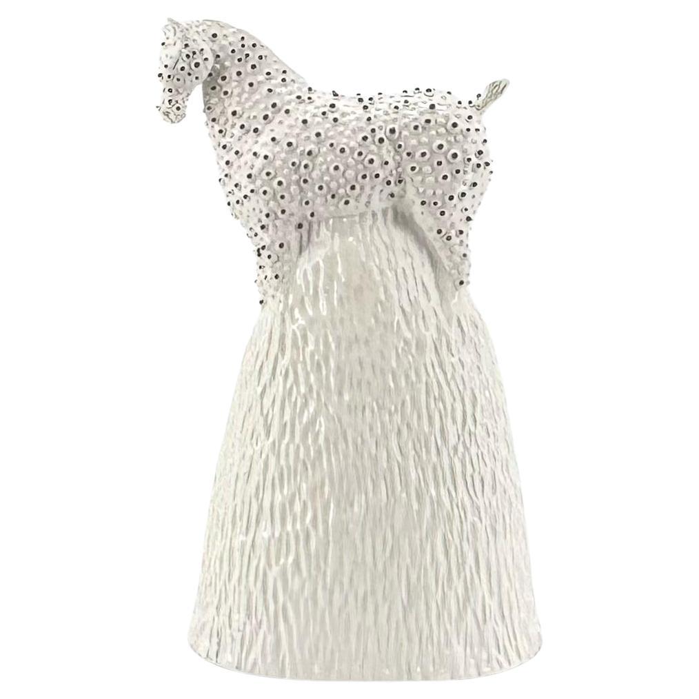 Centre de table en céramique blanc et cheval Pois, fait à la main sans moule, NEUF 2024