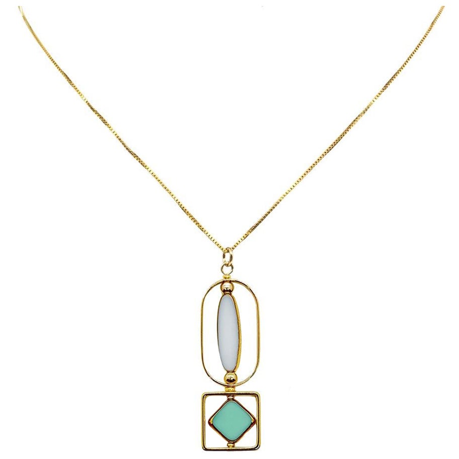 Weiße und Poolblaue deutsche Glasperlen im Vintage-Stil, Kunst  Deco 2411N Kette Halskette