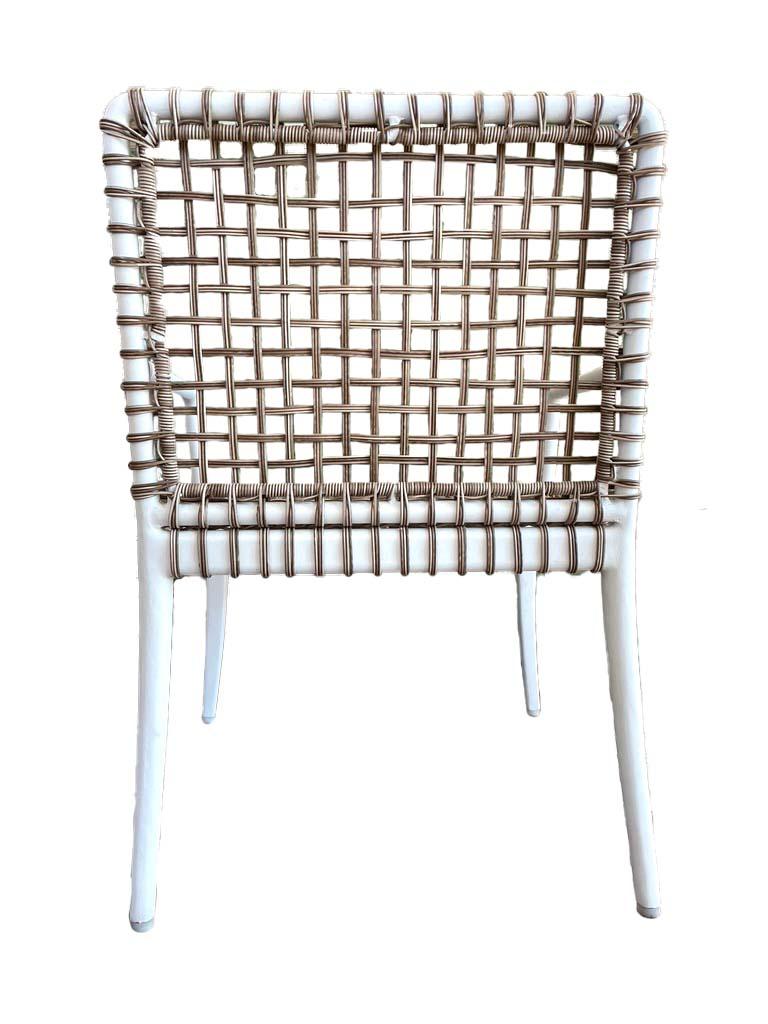 Organic Modern White and Rattan Woven Dining or Side Chairs with Arms