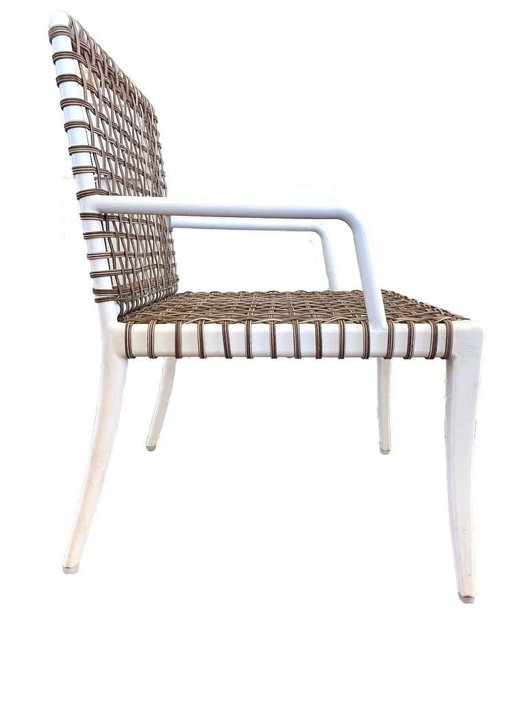 American White and Rattan Woven Dining or Side Chairs with Arms