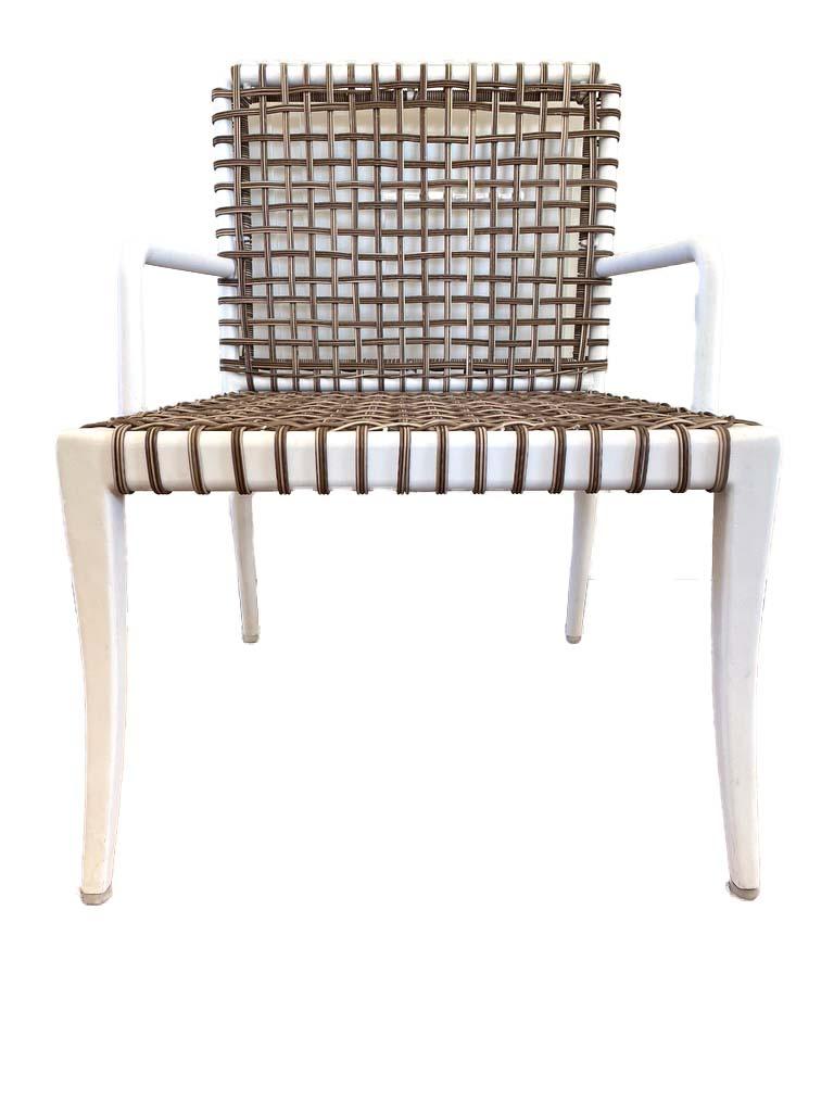 White and Rattan Woven Dining or Side Chairs with Arms In Good Condition In Wichita, KS
