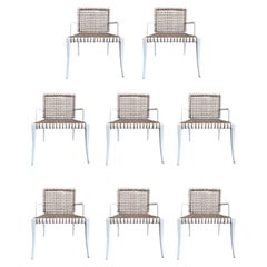 White and Rattan Woven Dining or Side Chairs with Arms