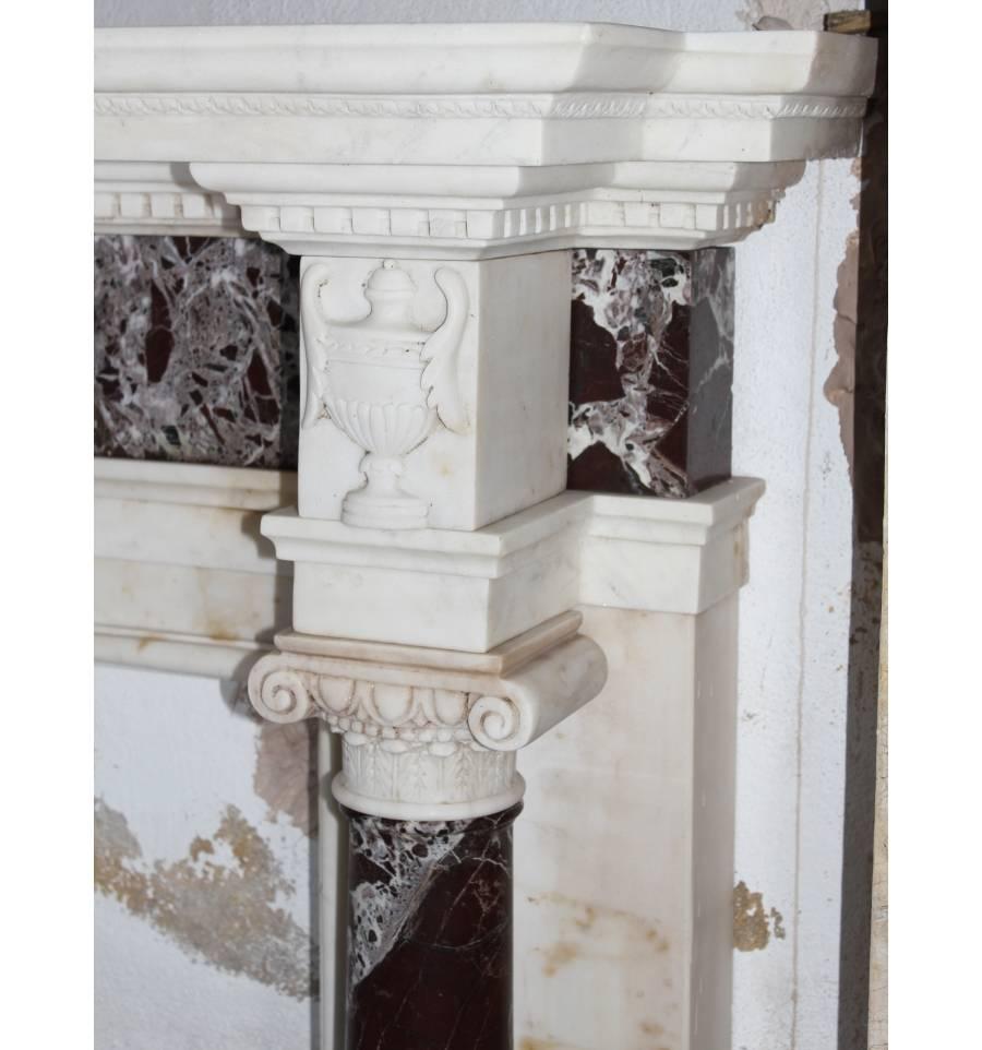 Italian White and Red Alicante Marble Fireplace