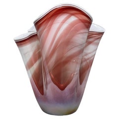 White and Red Art Glass Murano Handkerchief Vase, Modern, 1980s