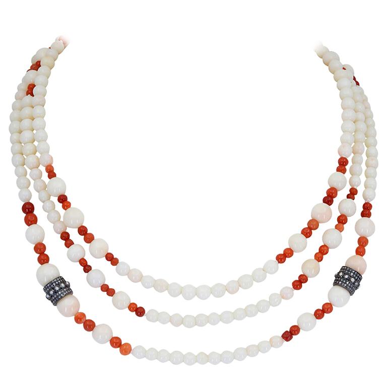 White and Red Coral Necklace For Sale