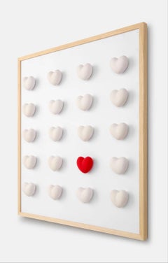 White and Red Heart Installation With Frame by Hatsu