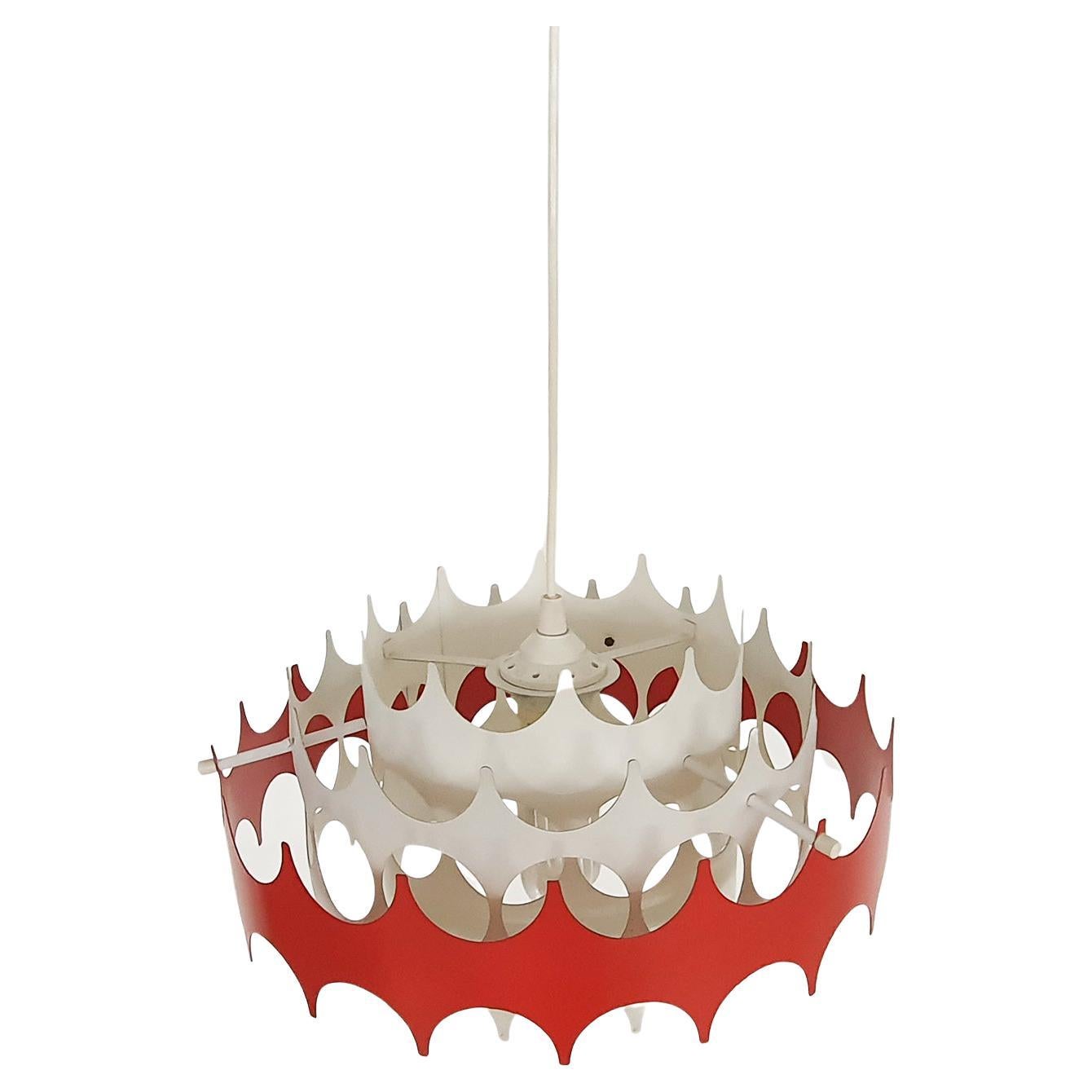 Pendant light in red and white metal by Doria.