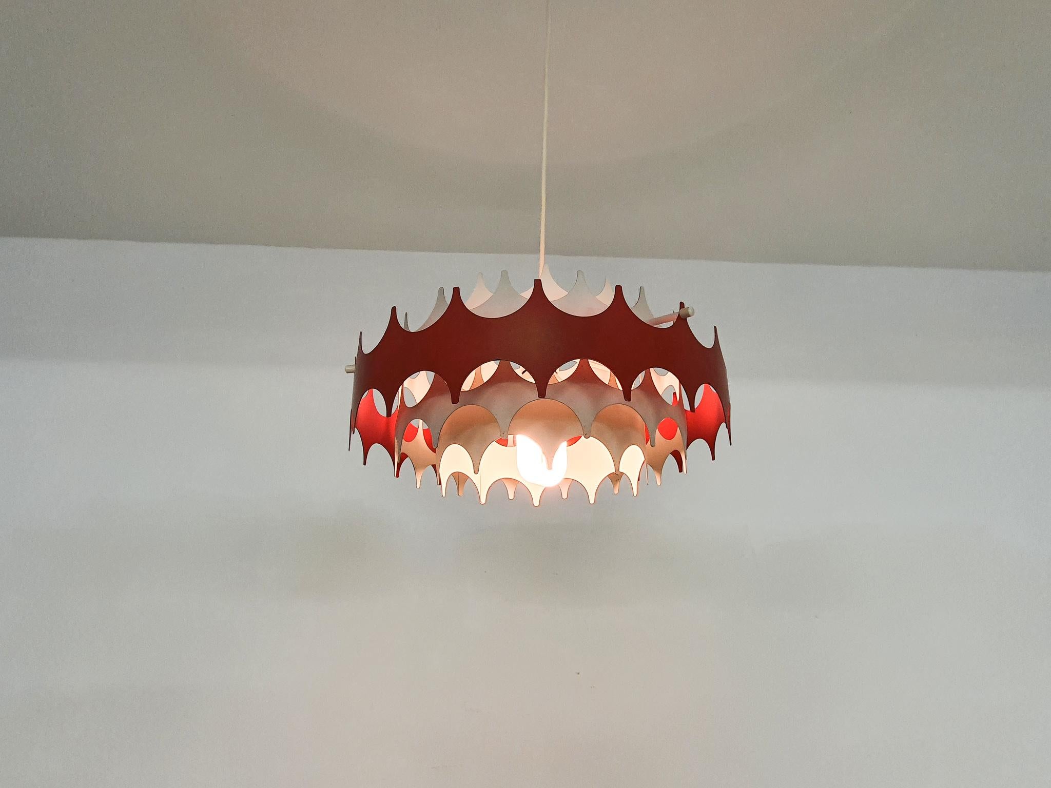 Late 20th Century White and Red Metal Pendant Light by Doria, Germany, 1970's For Sale