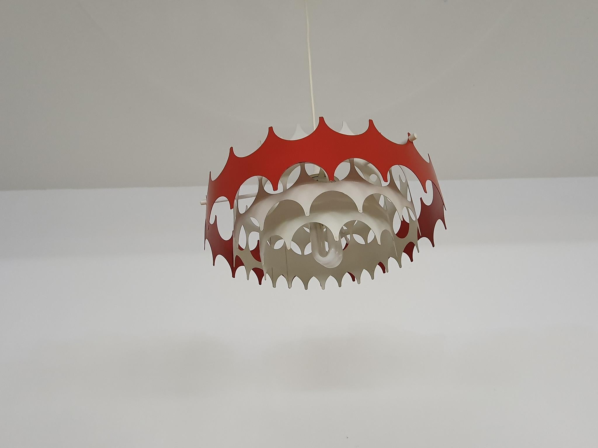 White and Red Metal Pendant Light by Doria, Germany, 1970's For Sale 1