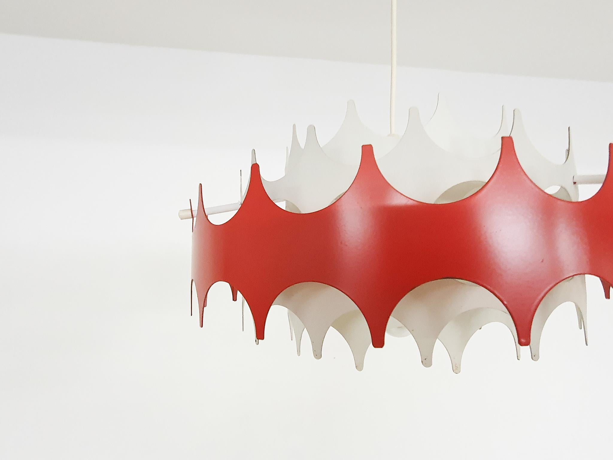 White and Red Metal Pendant Light by Doria, Germany, 1970's For Sale 4