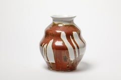 white and red stoneware ceramic pottery vase by ATOI circa 2010 21th century