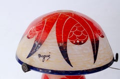 Art Deco Table Lamp by Degué, White and Red Glass, France, Circa 1930