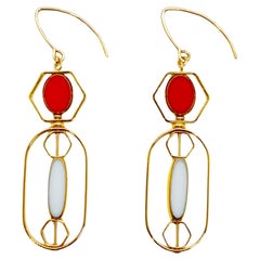 Boucles d'oreilles Art Deco 2408E, perles de verre allemandes vintage blanches et rouges